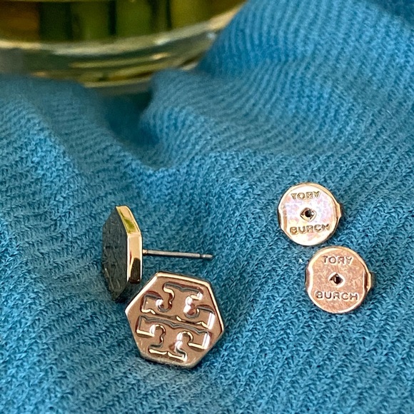 Tory Burch Hexagon Gold Logo Earrings - Picture 2 of 2